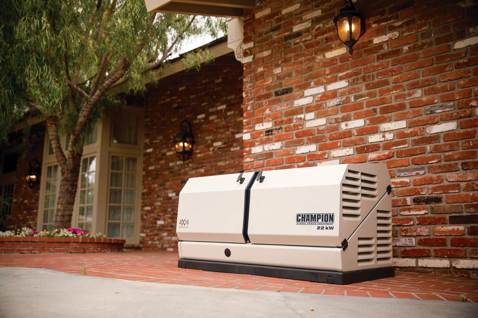 Champion aXis home standby generator outside a home