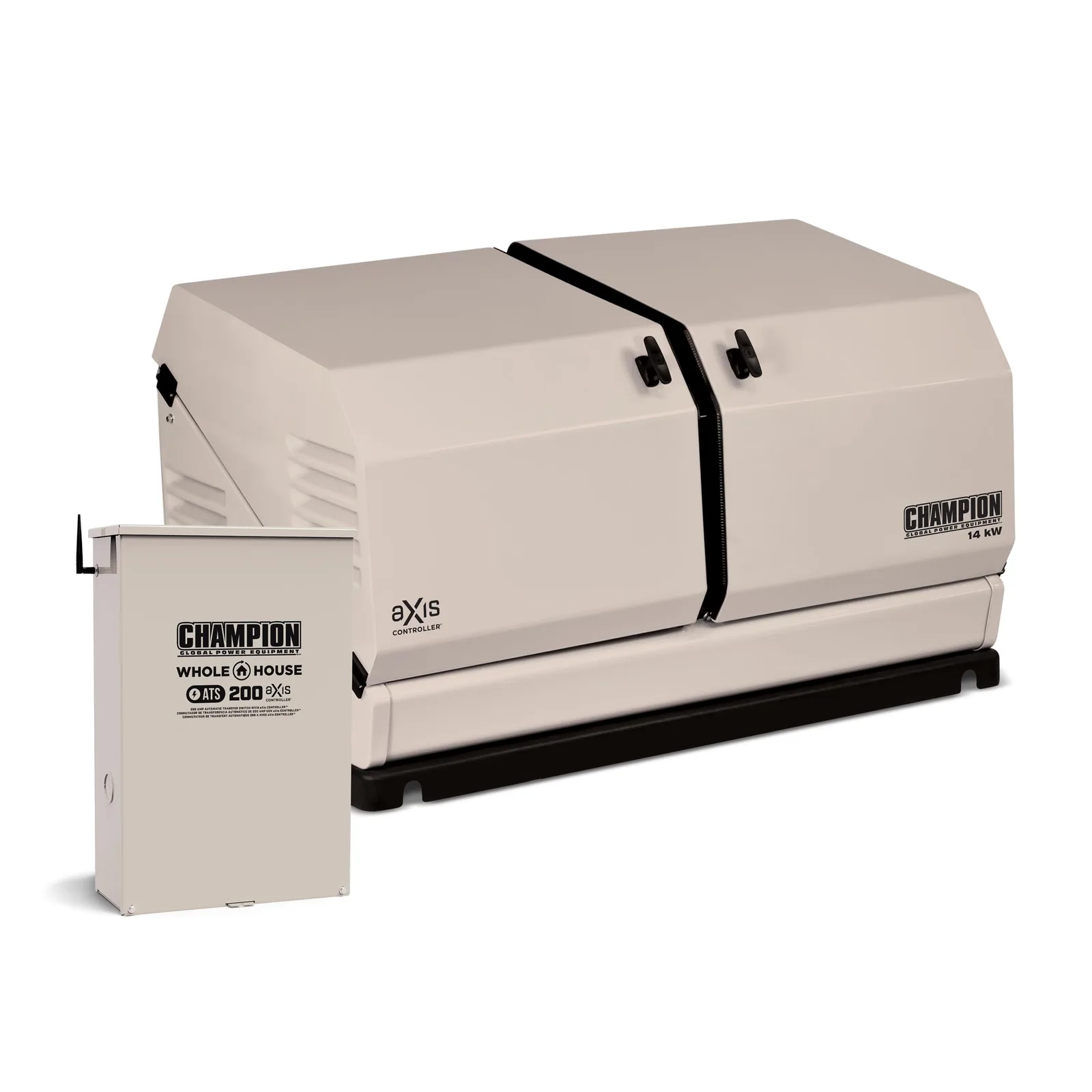 Champion aXis 14kW home standby generator with its 200A automatic transfer switch