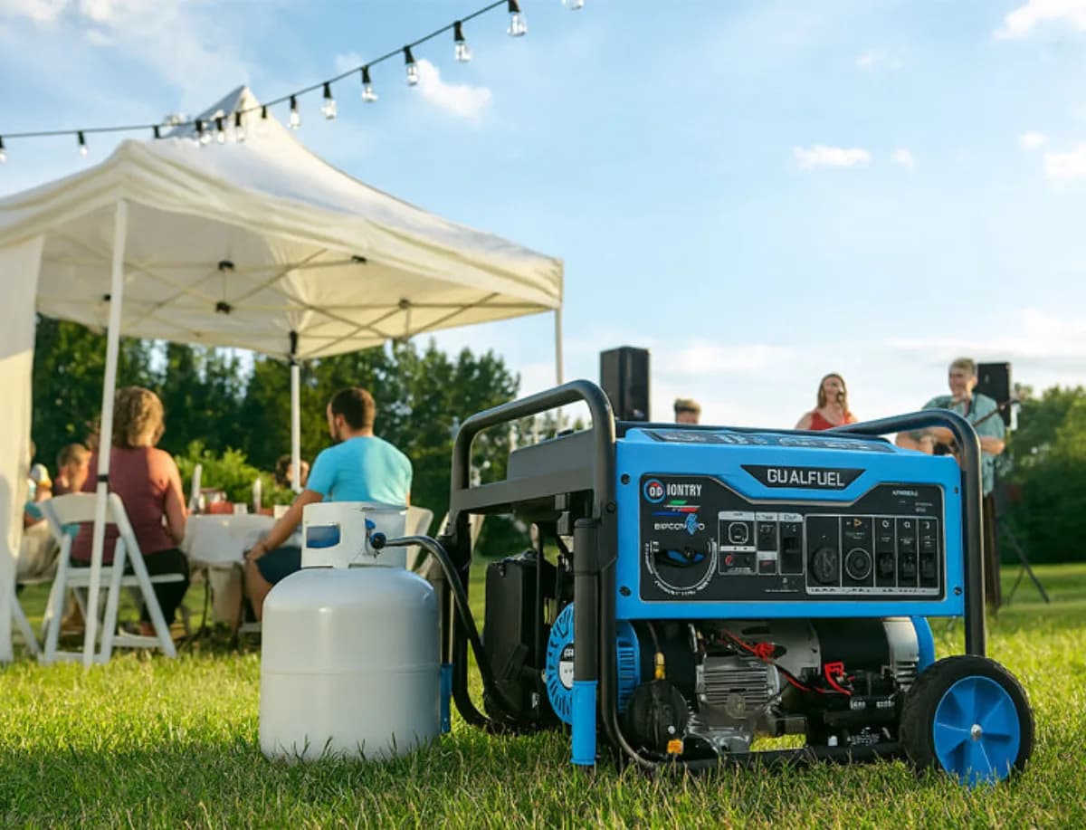 Pulsar dual-fuel generator powering an outdoor gathering