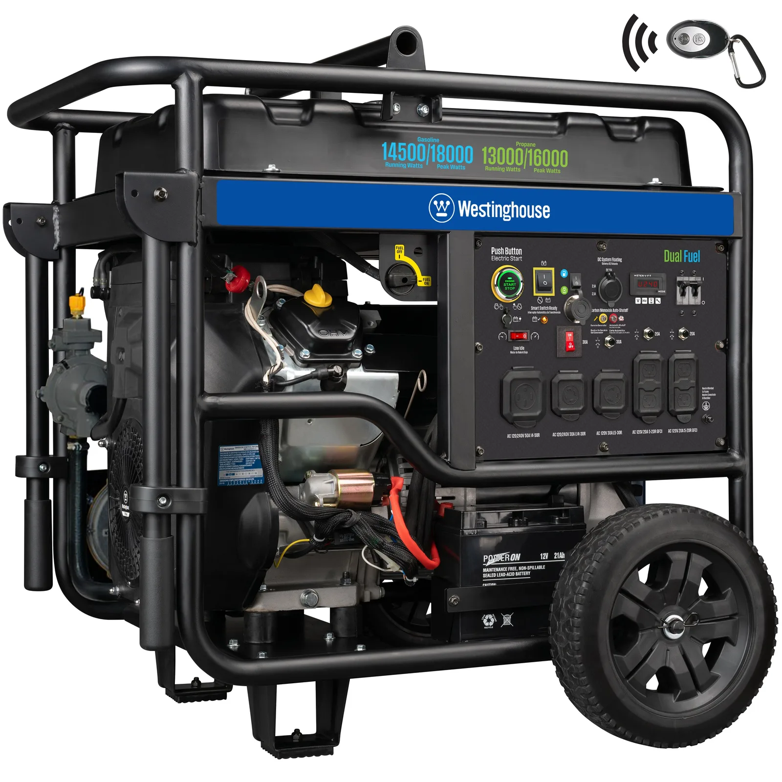 Westinghouse WGen14500DFc dual-fuel generator with CO sensor, studio product view
