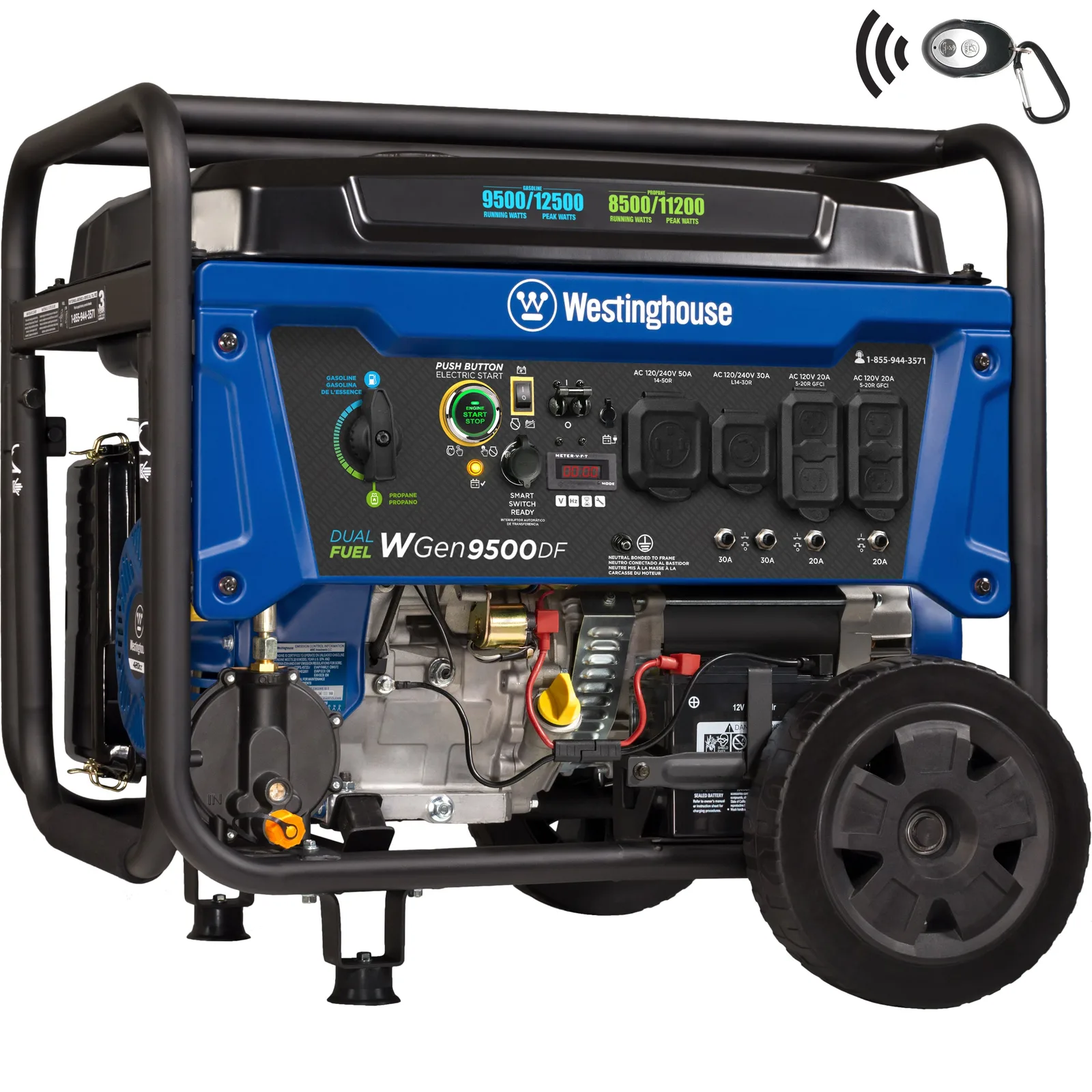 Westinghouse WGen9500DF dual-fuel portable generator, studio product view